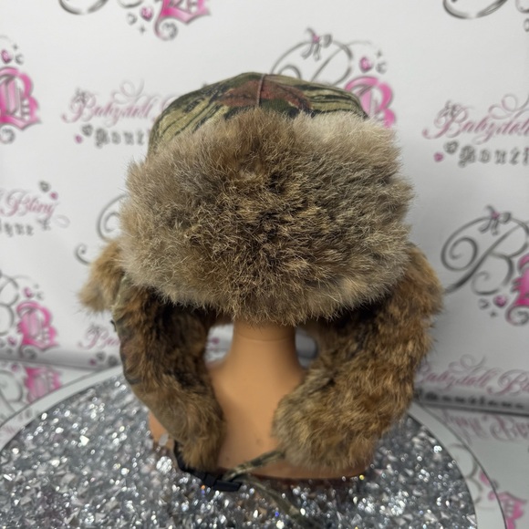 Toque hat trapper camo fur real rabbit Camouflage Fur-Lined Hat embroidered - Picture 2 of 15